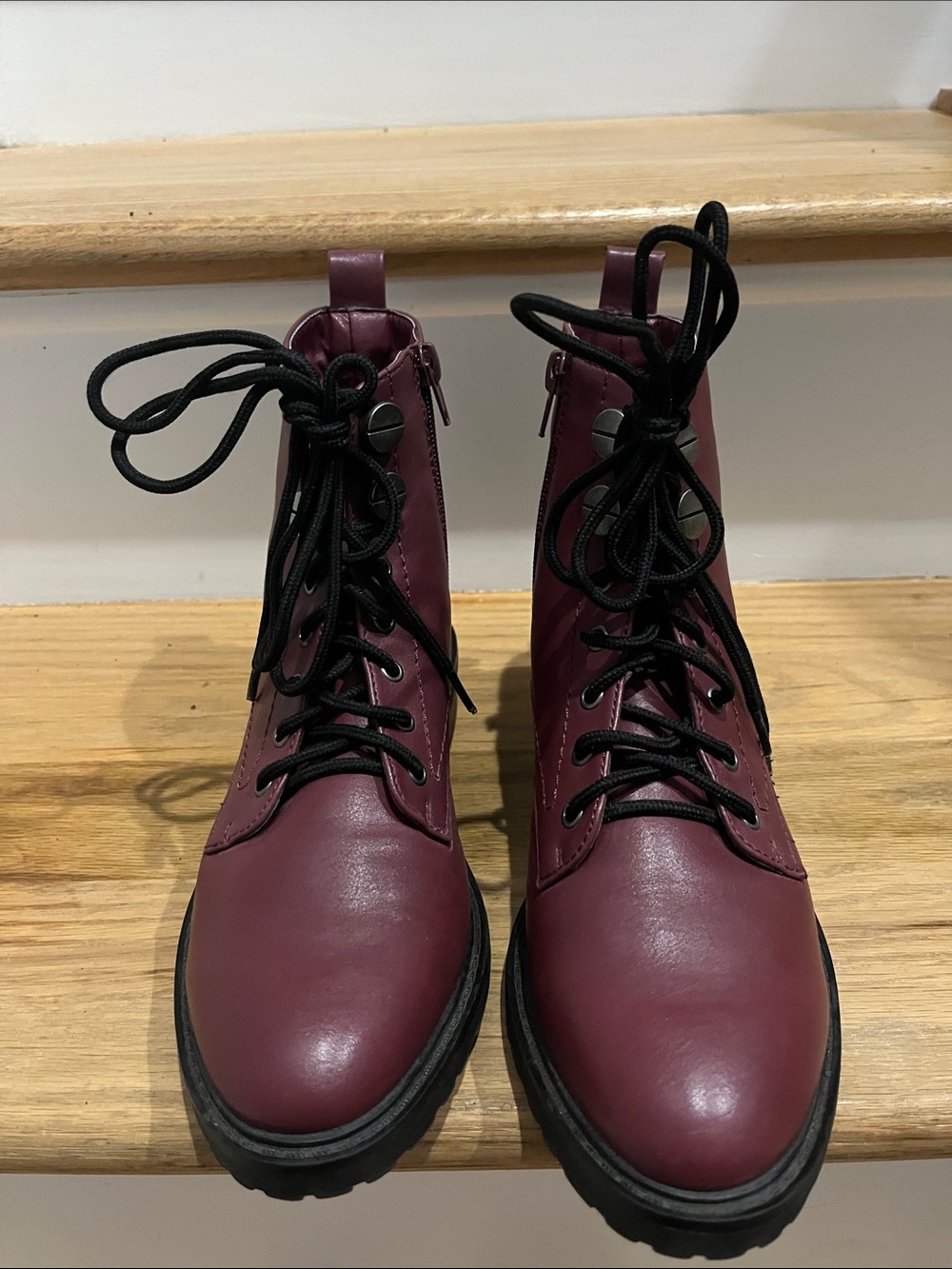 Rampage Burgundy Lace-Up Combat Boots with Black Laces